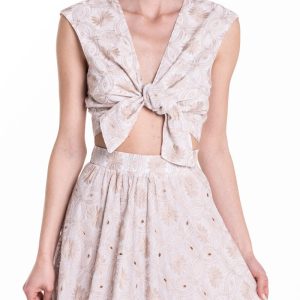 Top incrocio con nodo frontale beige