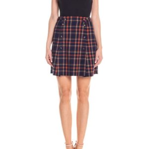 Gonna mini in tartan blu e arancio