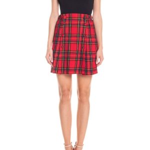 Gonna mini in tartan rosso lurex oro