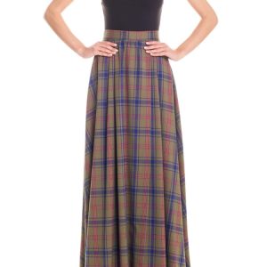 Gonna maxi ruota con spacco laterale tartan – verde e blu