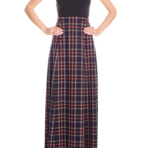 Gonna con spacchi laterali tartan – blu e arancio