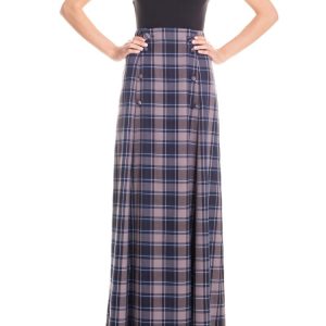 Gonna con spacchi laterali tartan – grigio e blu