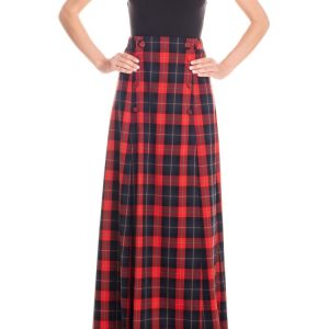 Gonna con spacchi laterali tartan – rosso e blu