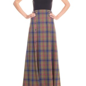 Gonna con spacchi laterali tartan – verde e blu