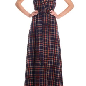 Gilet – vestito lungo tartan – blu e arancio