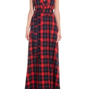 Gilet – vestito lungo tartan – rosso e blu